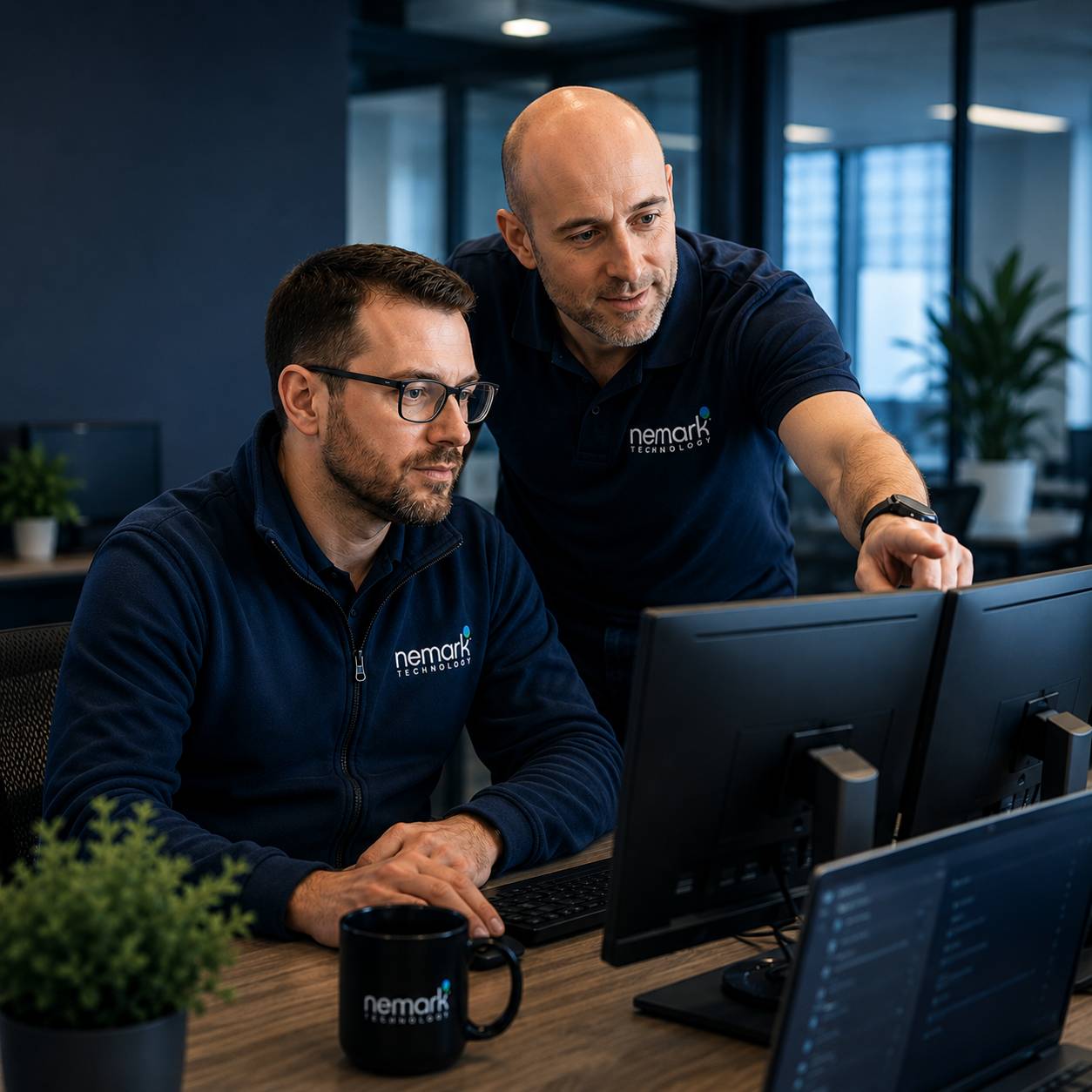Nemark IT engineers collaborating in a proactive managed IT support environment