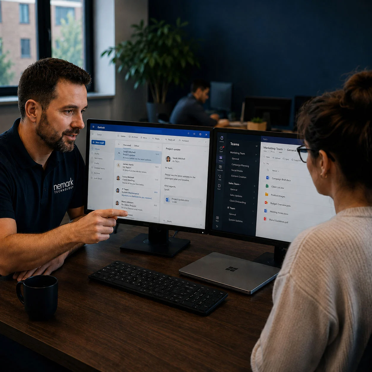 Microsoft 365 collaboration using Outlook email and Microsoft Teams for modern business productivity