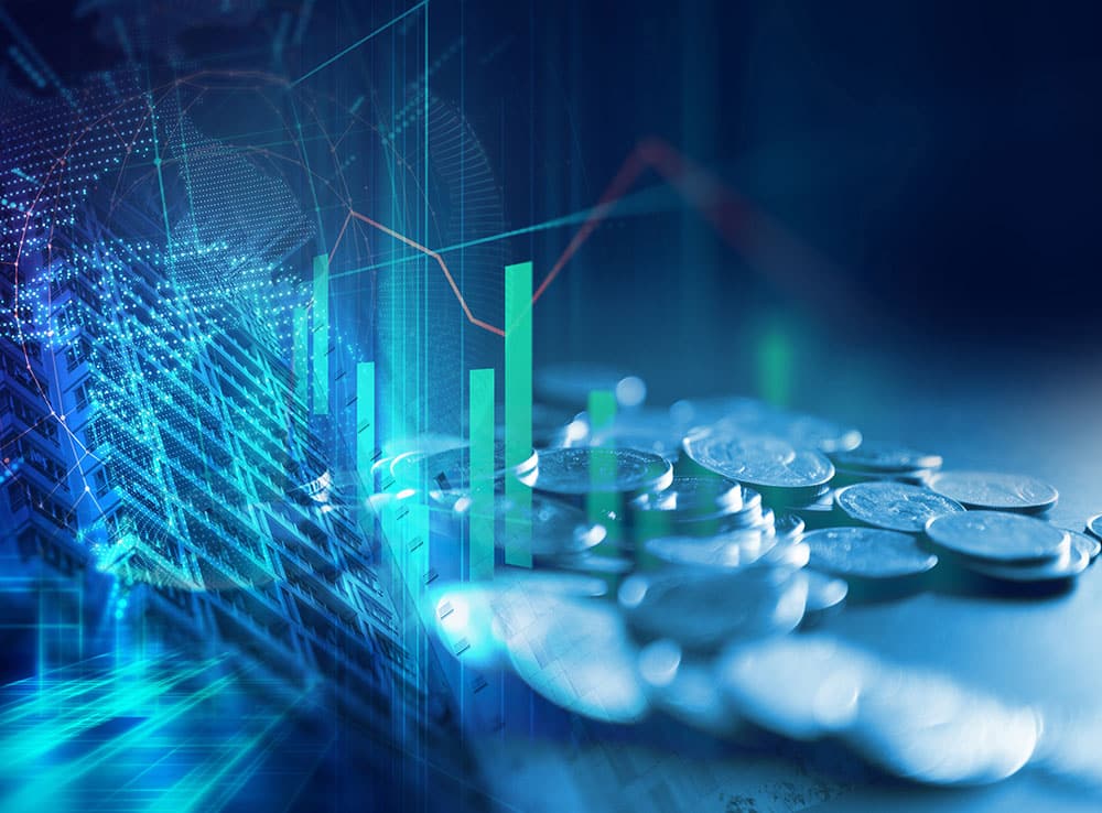 Digital financial data and analytics representing secure managed IT support for accountants and financial services businesses in Leeds.
