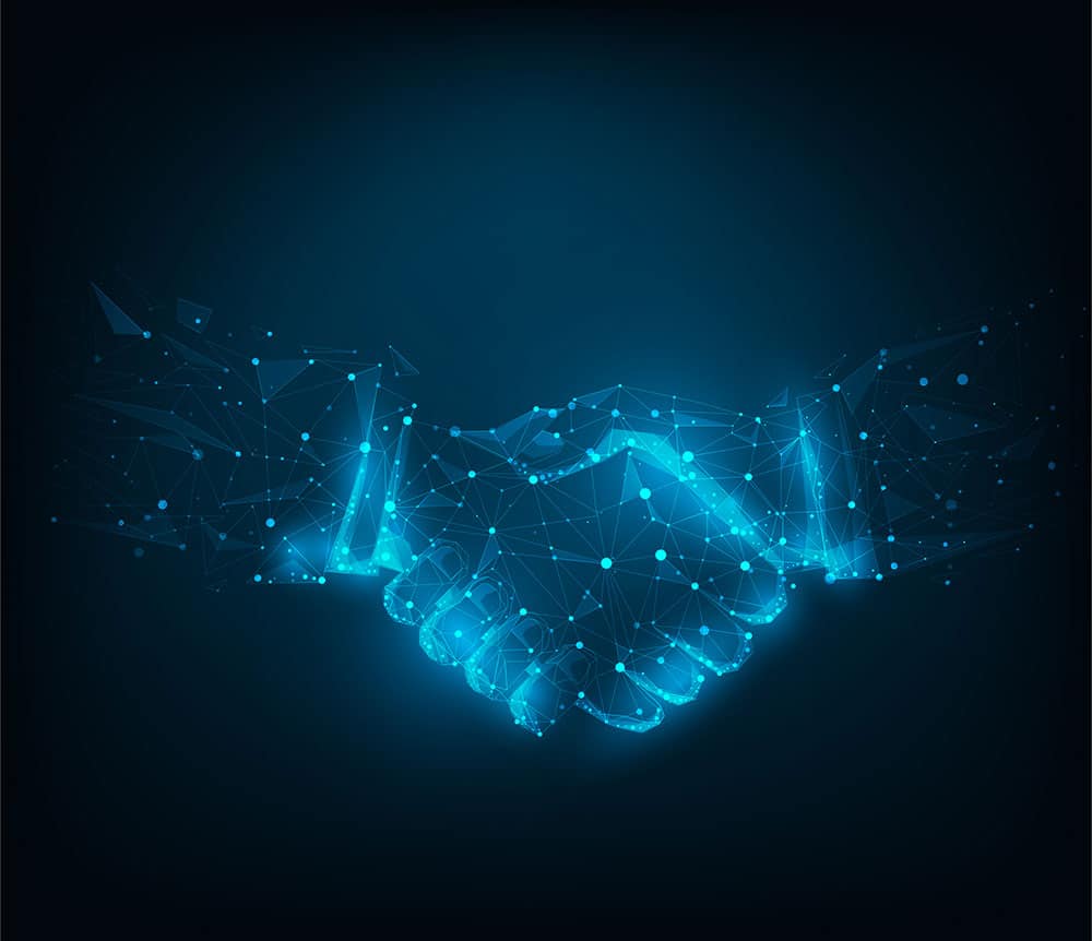 Digital handshake representing trusted managed IT support for professional services businesses in Leeds.