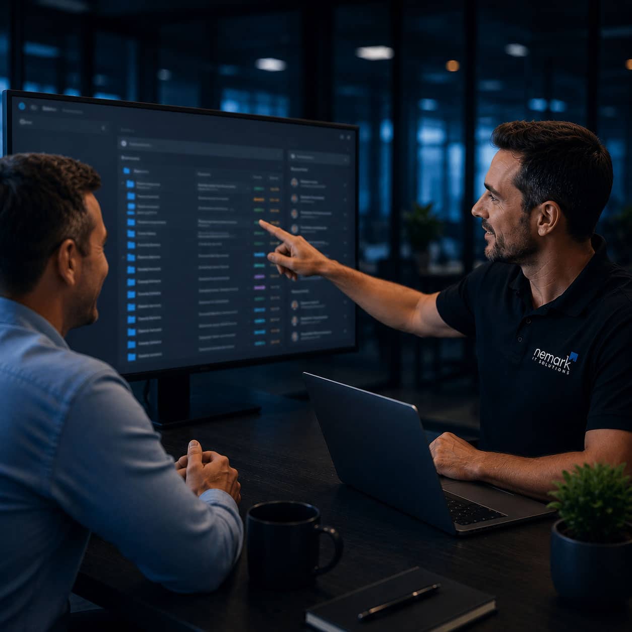 Nemark Technology engineer guiding a client through a SharePoint migration and document management solution